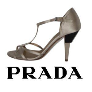 Prada Champagne Satin Open Toe Heels Size EU 36 US 6